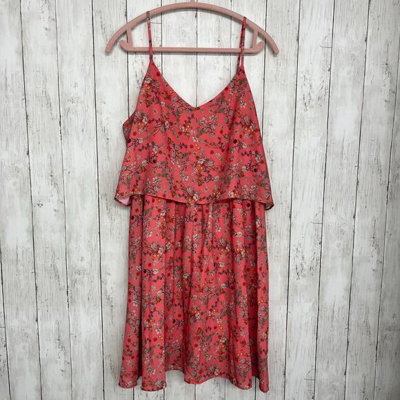 Promod Floral Pink Sleeveless Flowy Fairy Cottage Knee Length Summer Sun Dress - Picture 1 of 10